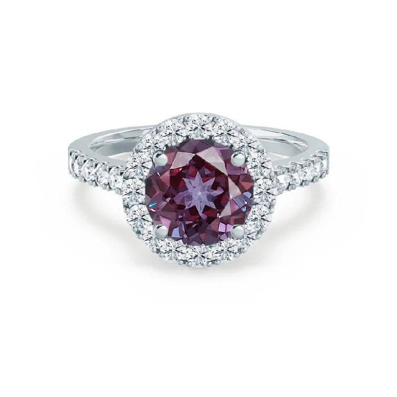 CECILY - Chatham® Lab Grown Alexandrite & Diamond 18k White Gold Halo Ring