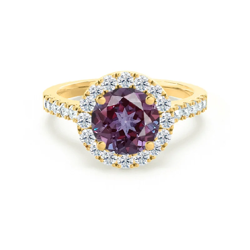 CECILY - Chatham® Lab Grown Alexandrite & Diamond 18k Yellow Gold Halo Ring