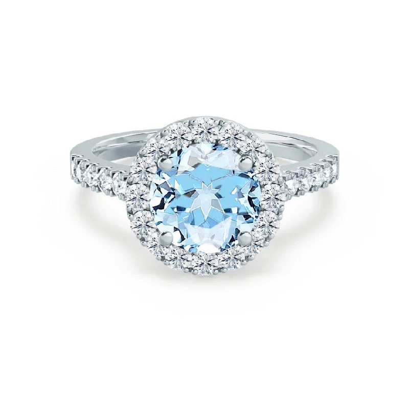 CECILY - Chatham® Lab Grown Aqua Spinel & Diamond 18k White Gold Halo Ring