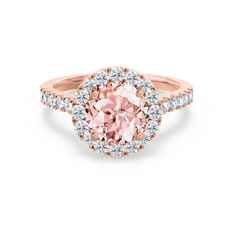 CECILY - Chatham® Lab Grown Champagne Sapphire & Diamond 18k Rose Gold Halo Ring