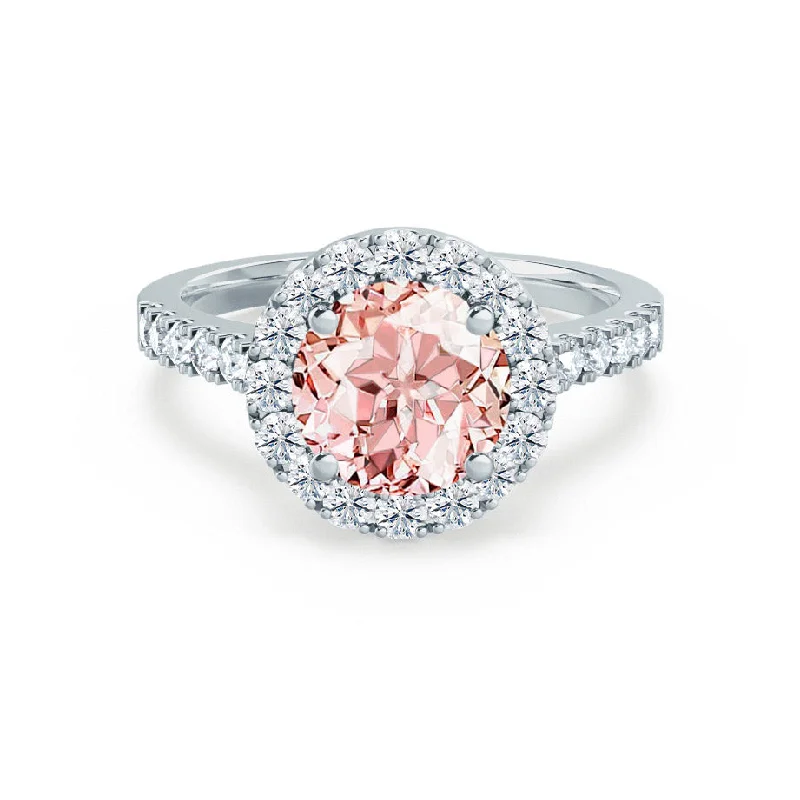 CECILY - Chatham® Lab Grown Champagne Sapphire & Diamond Platinum 950 Halo Ring