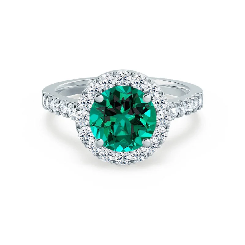 CECILY - Chatham® Lab Grown Emerald & Diamond 18k White Gold Halo Ring