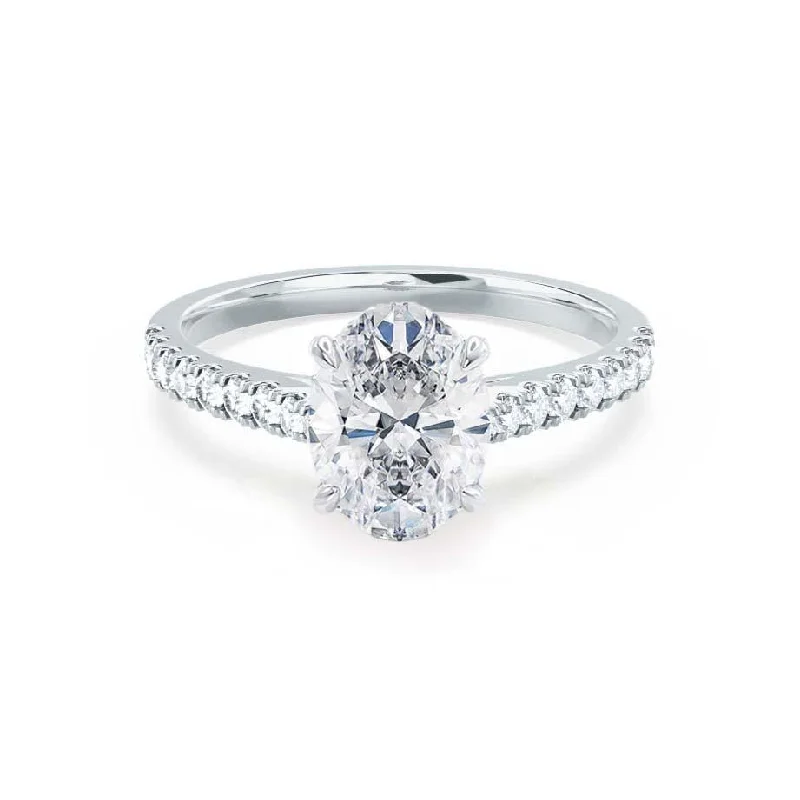 VIOLA - Oval Diamond Shoulder Set 18k White Gold Engagement Ring