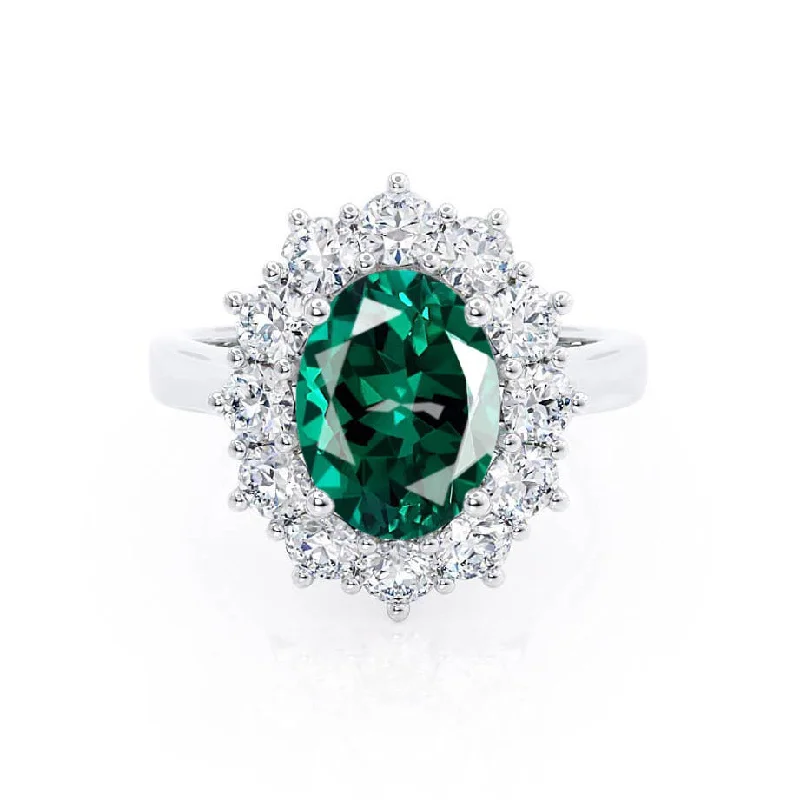 DIANA - Chatham® Emerald & Lab Diamond 18k White Gold Halo