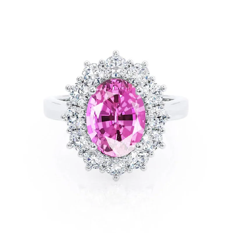 DIANA - Chatham® Pink Sapphire & Lab Diamond 18k White Gold Halo