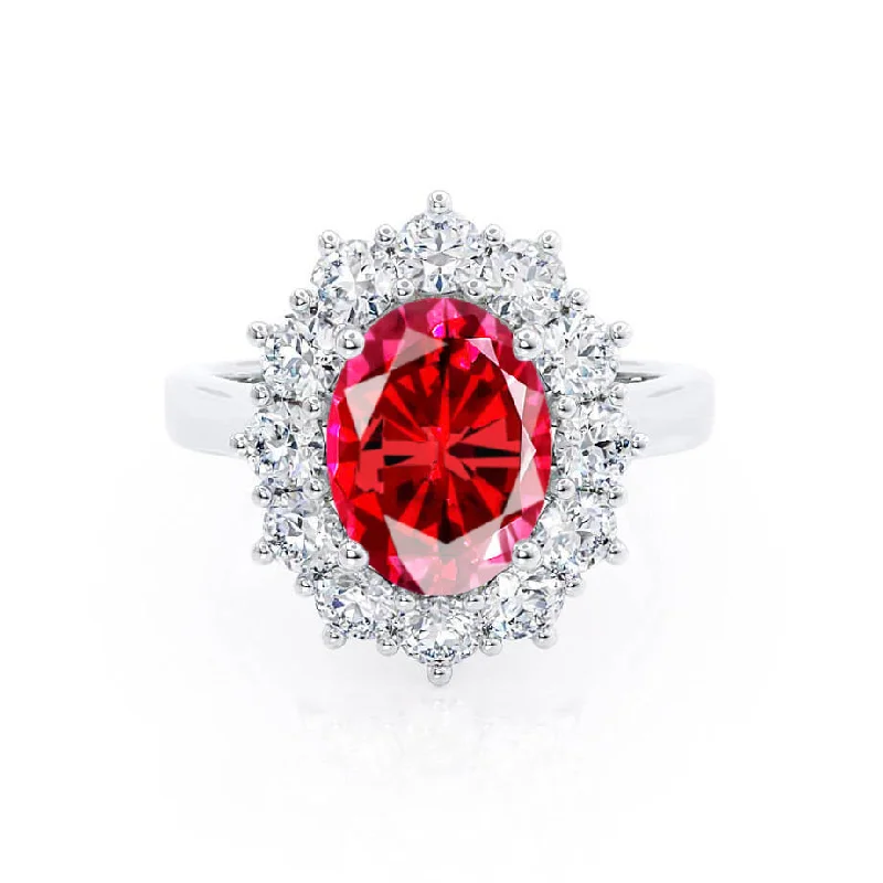 DIANA - Chatham® Ruby & Lab Diamond 950 Platinum Halo