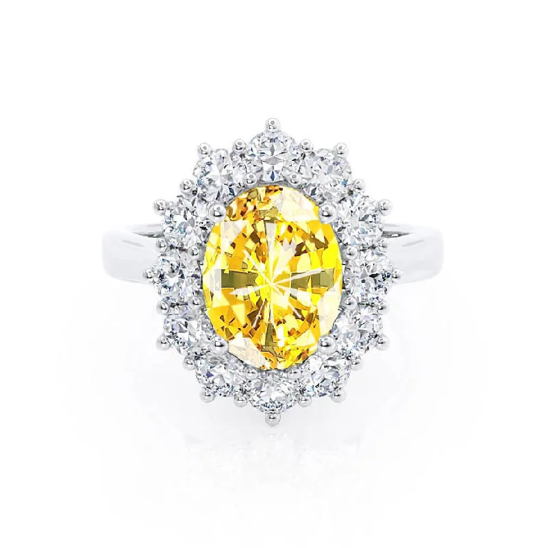 DIANA - Chatham® Yellow Sapphire & Lab Diamond 18k White Gold Halo