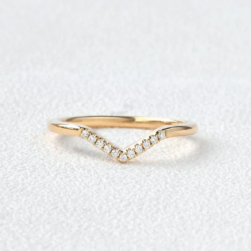 Chevron V Shaped Moissanite Yellow Gold Ring