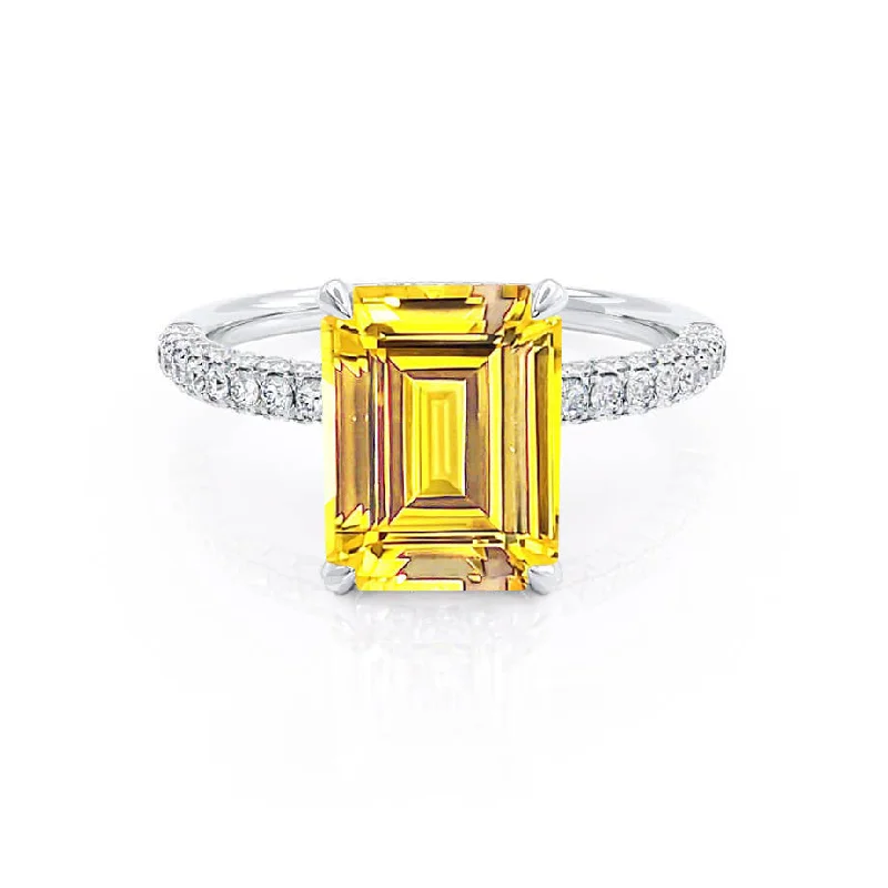 COCO - Chatham® Emerald Yellow Sapphire & Diamond 18k White Gold Petite Hidden Halo Triple Pavé Ring