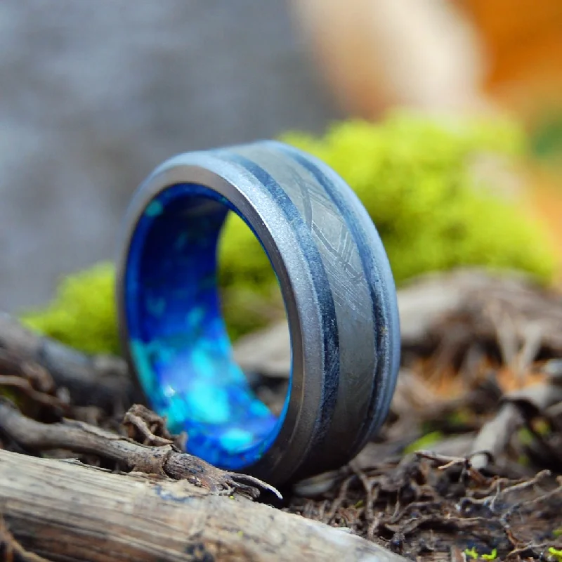 As Old As Time | Men's Meteorite, T-Rex Tooth, Azurite Malachite & Titanium Wedding Ring