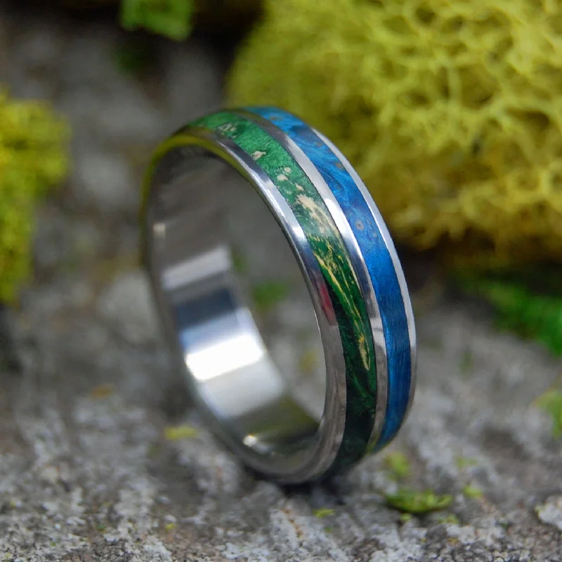 Together True | Men's Blue & Green Box Elder Wood & Titanium Wedding Ring