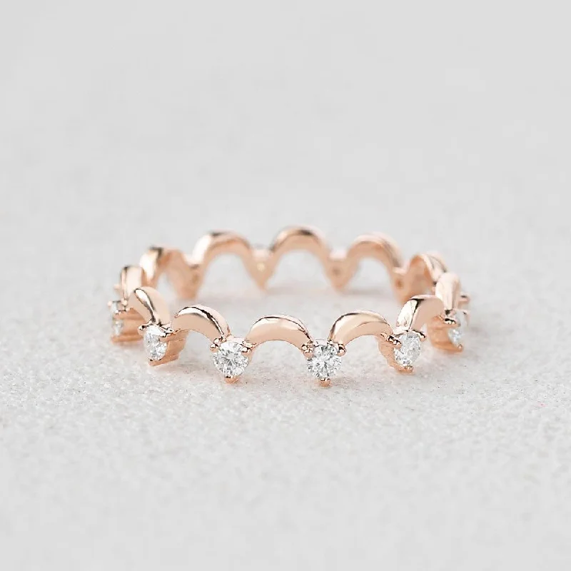 Moissanite Wave Inspied Cluster Rose Gold Band