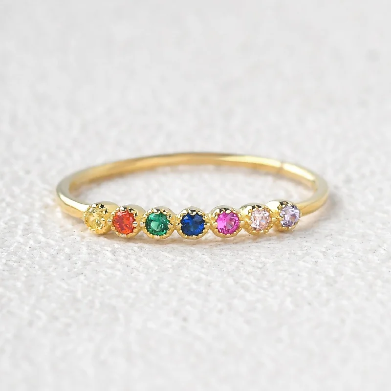 Rainbow Lab Sapphire Gemstone Half Rose Gold Wedding Band