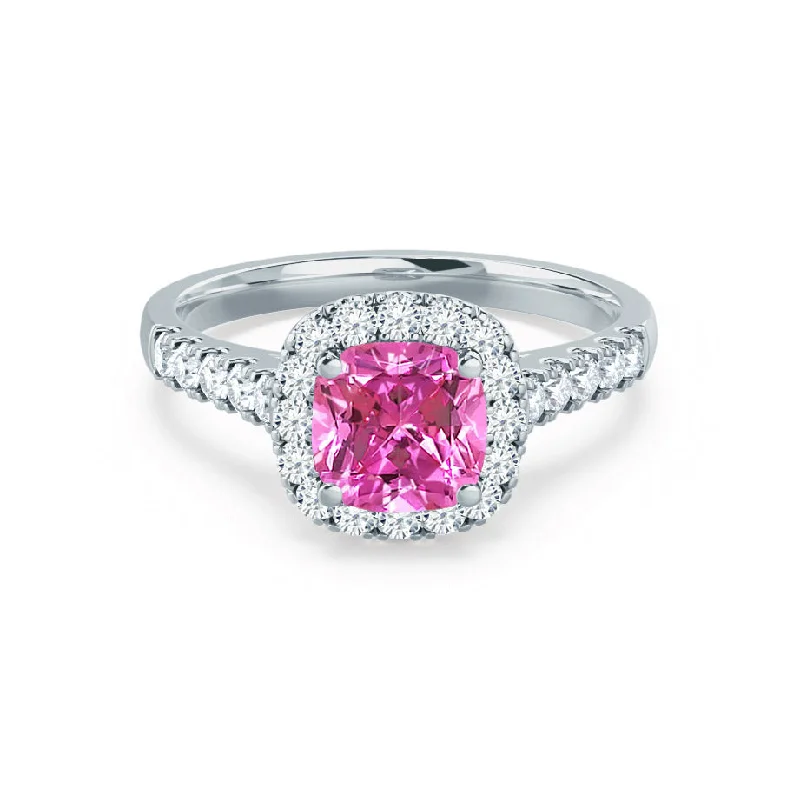 OPHELIA - Chatham® Lab Grown Pink Sapphire & Diamond Platinum Halo