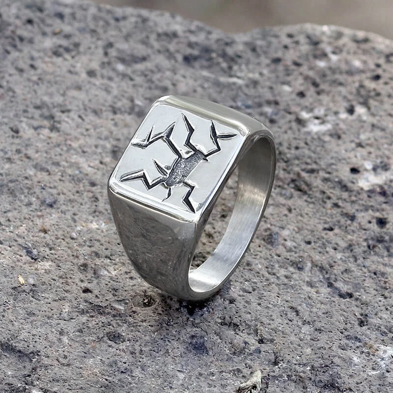 Cracked Pattern Stainless Steel Square Ring