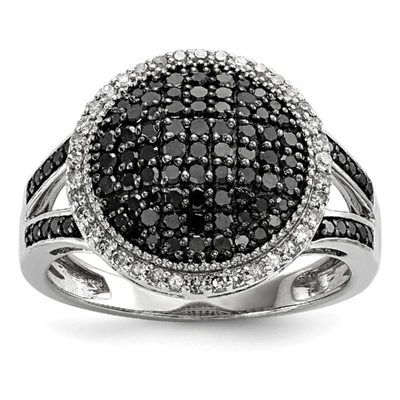 Curata 925 Sterling Silver Black and White Diamond Round Ring