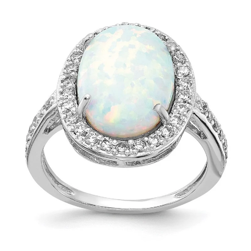 Curata 925 Sterling Silver Cubic Zirconia and Simulated Opal Ring