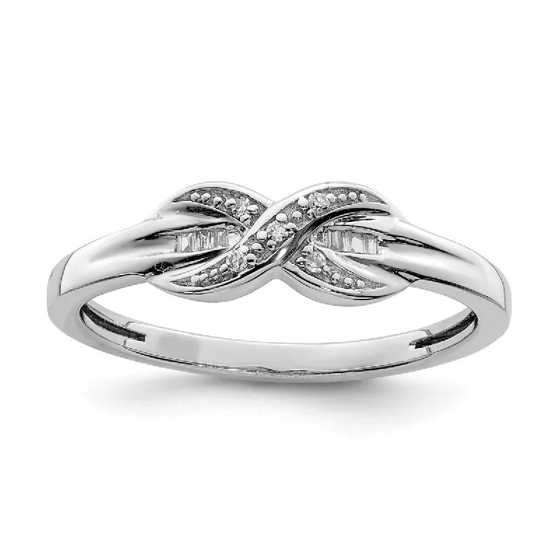 Curata 925 Sterling Silver Polished Open back Rhodium Plated Diamond Religious Faith Crossover and Baguette Ring