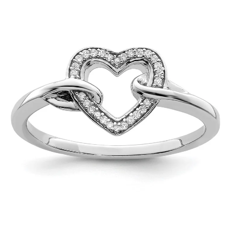 Curata 925 Sterling Silver Polished Prong set Closed back Diamond Love Heart Ring