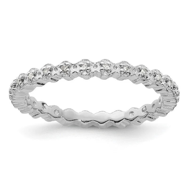 Curata 925 Sterling Silver Polished Prong set Patterned Stackable Expressions Diamond Ring