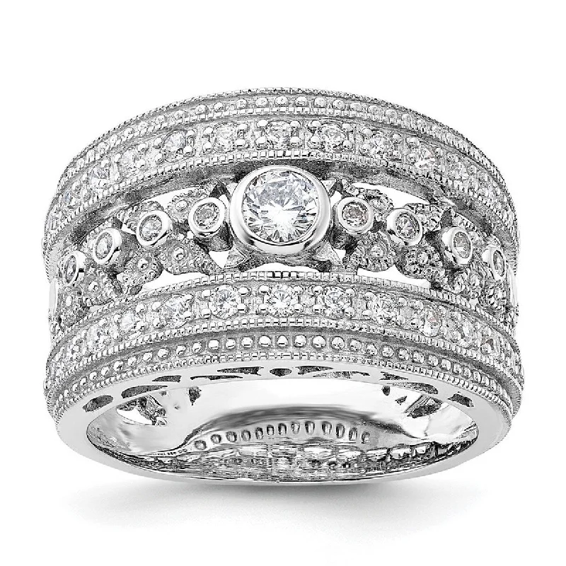 Curata 925 Sterling Silver Solid Polished Open back Rhodium Plated With CZ Cubic Zirconia Simulated Diamond Ring