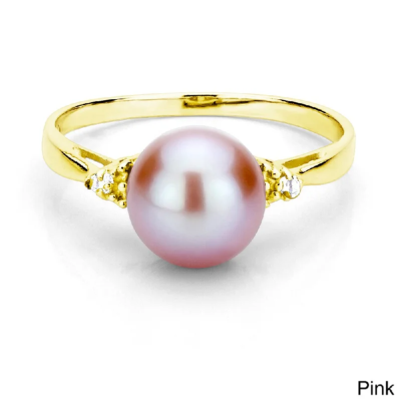 DaVonna 18k Gold over Silver Pearl and 1/10ct TDW Diamond Ring (L-M, I1-I2)