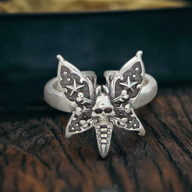 Death Moth Sterling Silver Open Skull Ring