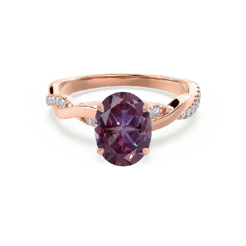 EDEN - Chatham® Oval Alexandrite & Diamond 18k Rose Gold Vine Solitaire Ring