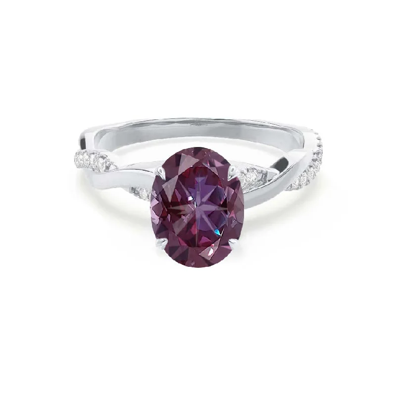 EDEN - Chatham® Oval Alexandrite & Diamond 18k White Gold Vine Solitaire Ring