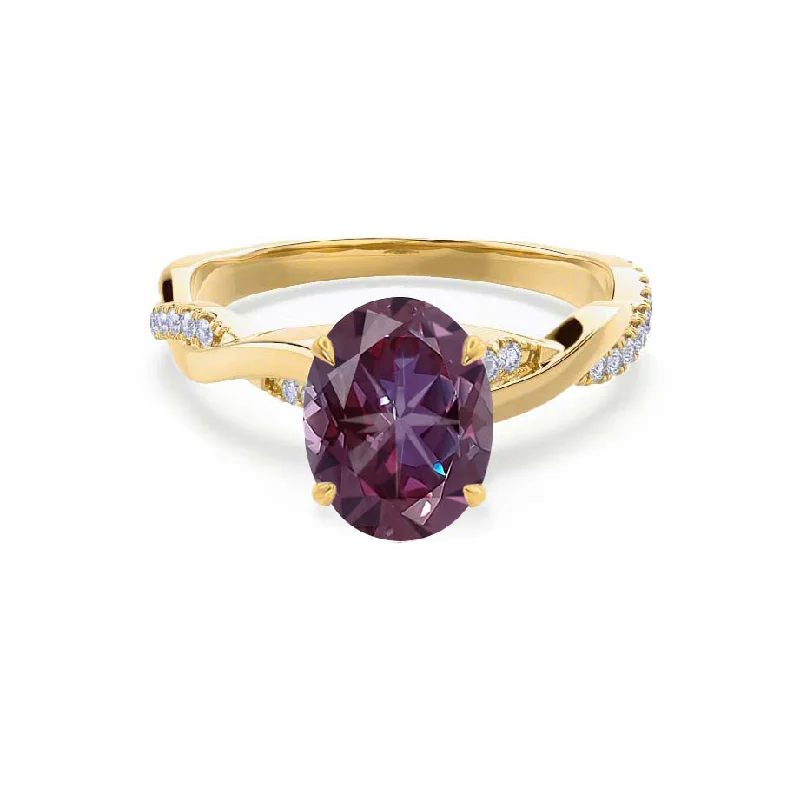 EDEN - Chatham® Oval Alexandrite & Diamond 18k Yellow Gold Vine Solitaire Ring