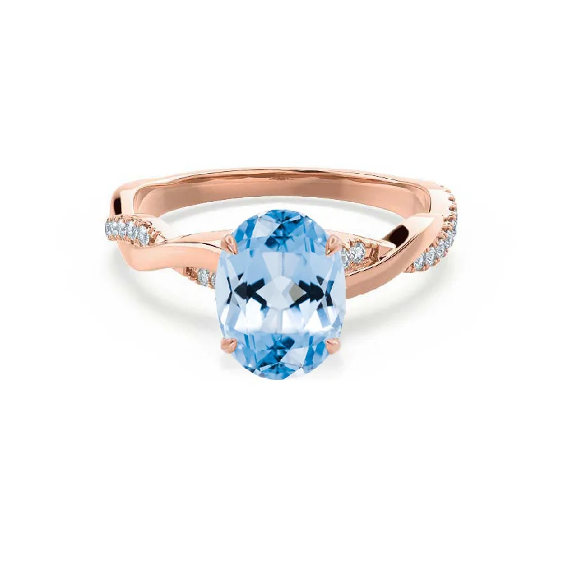 EDEN - Chatham® Oval Aqua Spinel & Diamond 18k Rose Gold Vine Solitaire Ring