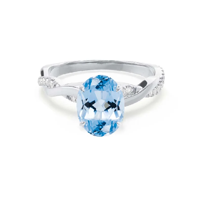 EDEN - Chatham® Oval Aqua Spinel & Diamond 18k White Gold Vine Solitaire Ring