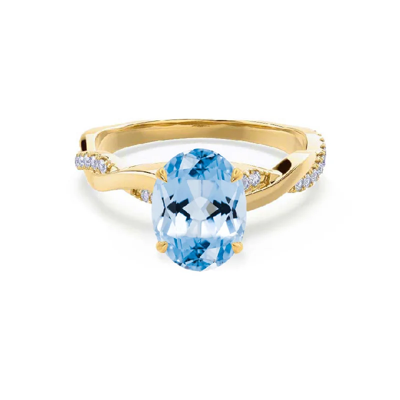 EDEN - Chatham® Oval Aqua Spinel & Diamond 18k Yellow Gold Vine Solitaire Ring