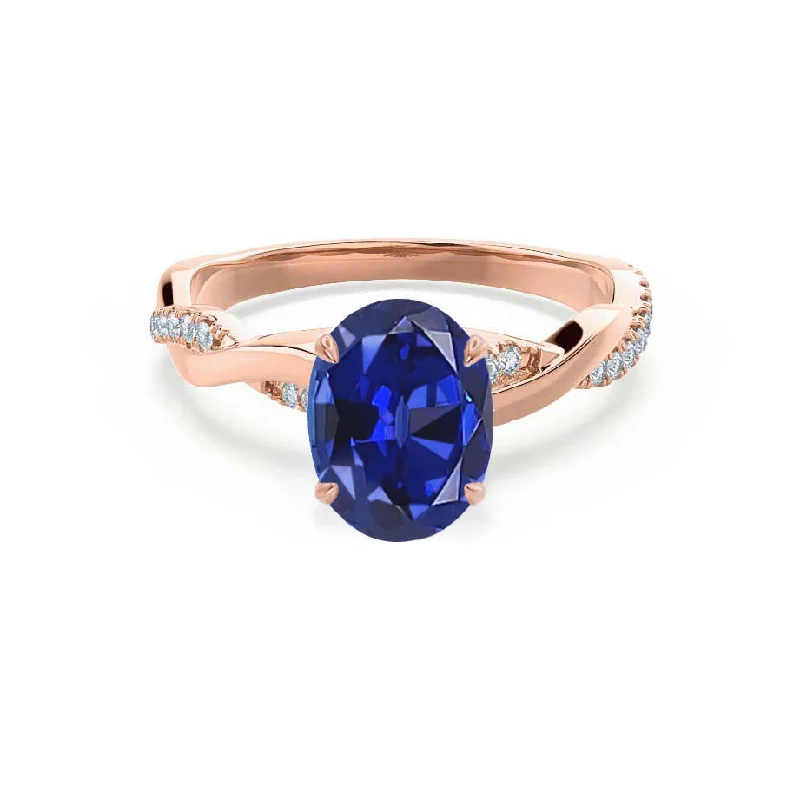 EDEN - Chatham® Oval Blue Sapphire & Diamond 18k Rose Gold Vine Solitaire Ring