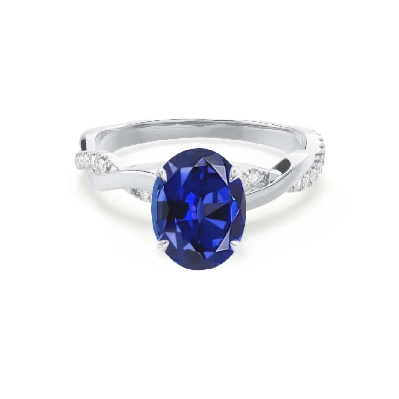 EDEN - Chatham® Oval Blue Sapphire & Diamond 18k White Gold Vine Solitaire Ring