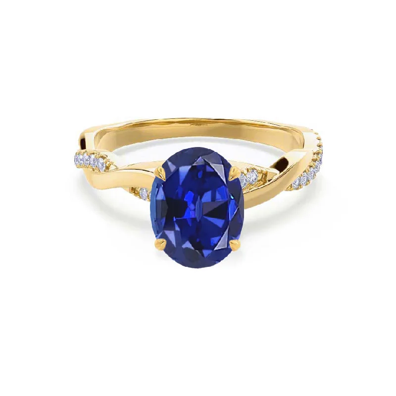 EDEN - Chatham® Oval Blue Sapphire & Diamond 18k Yellow Gold Vine Solitaire Ring