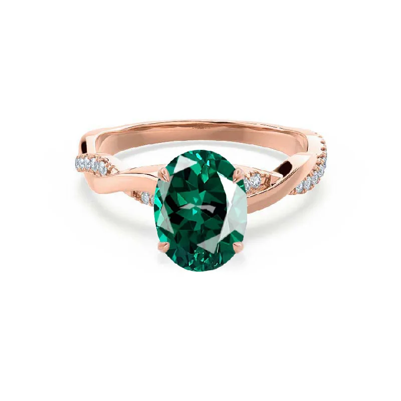 EDEN - Chatham® Oval Emerald & Diamond 18k Rose Gold Vine Solitaire Ring