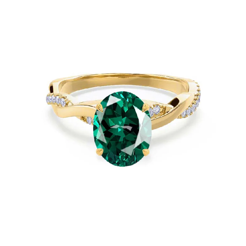 EDEN - Chatham® Oval Emerald & Diamond 18k Yellow Gold Vine Solitaire Ring