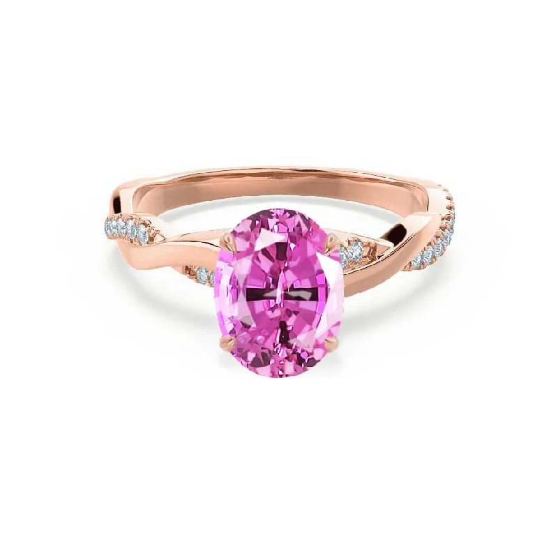 EDEN - Chatham® Oval Pink Sapphire & Diamond 18k Rose Gold Vine Solitaire Ring