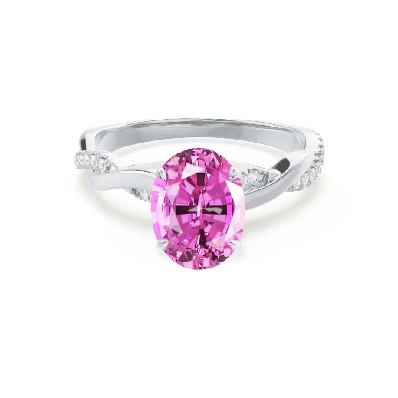 EDEN - Chatham® Oval Pink Sapphire & Diamond 18k White Gold Vine Solitaire Ring