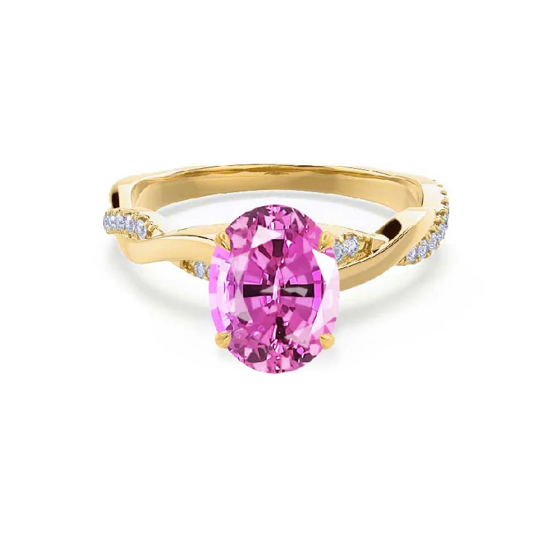 EDEN - Chatham® Oval Pink Sapphire & Diamond 18k Yellow Gold Vine Solitaire Ring