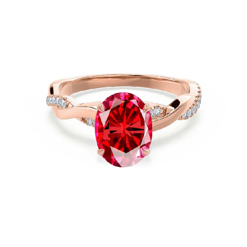 EDEN - Chatham® Oval Ruby & Diamond 18k Rose Gold Vine Solitaire Ring