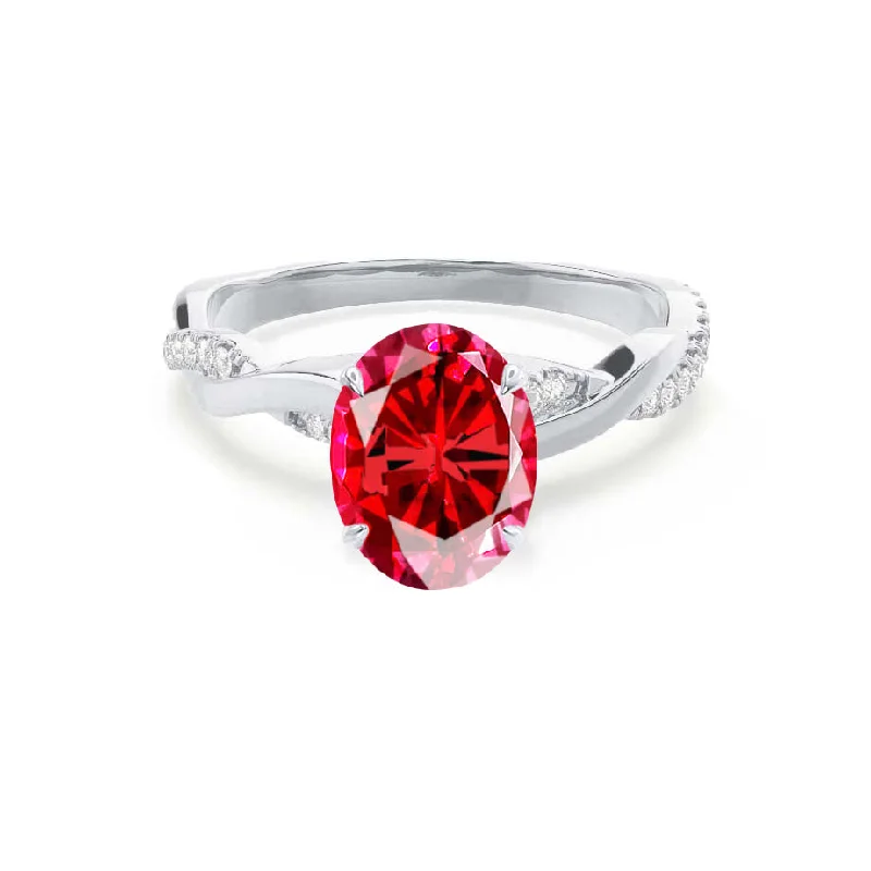 EDEN - Chatham® Oval Ruby & Diamond 18k White Gold Vine Solitaire Ring