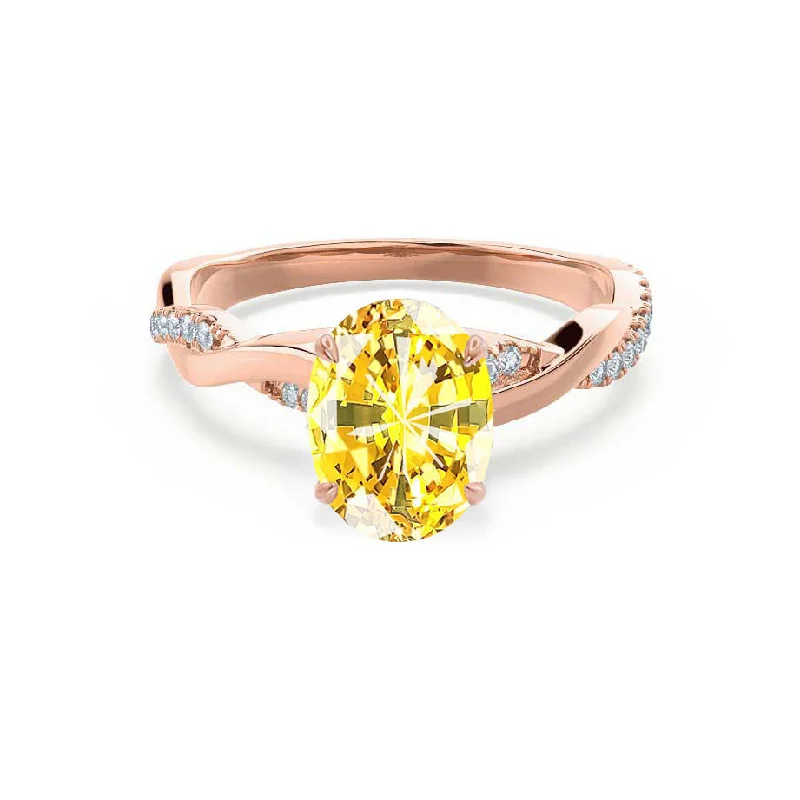 EDEN - Chatham® Oval Yellow Sapphire & Diamond 18k Rose Gold Vine Solitaire Ring