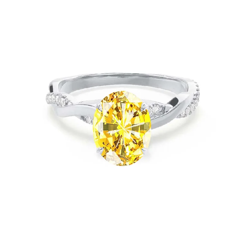 EDEN - Chatham® Oval Yellow Sapphire & Diamond 18k White Gold Vine Solitaire Ring