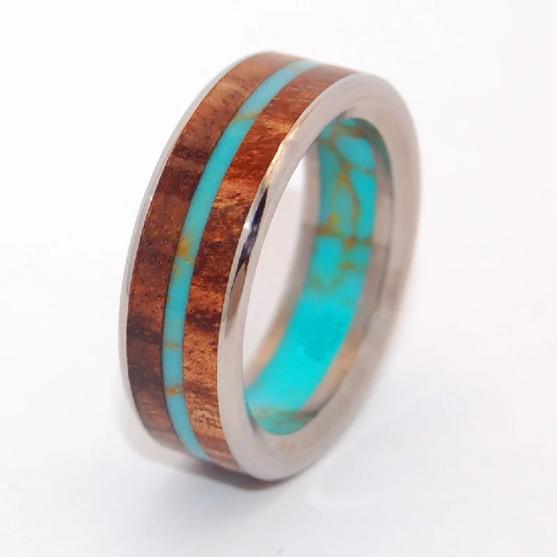 El Rey Dorado - The Golden King | Gold Webbed Turquoise, Koa Wood & Titanium Wedding Ring