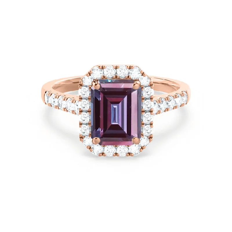 ESME - Chatham® Emerald Lab-Grown Alexandrite & Diamond 18k Rose Gold Halo