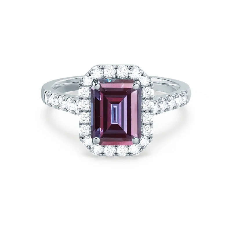 ESME - Chatham® Emerald Lab-Grown Alexandrite & Diamond 18k White Gold Halo