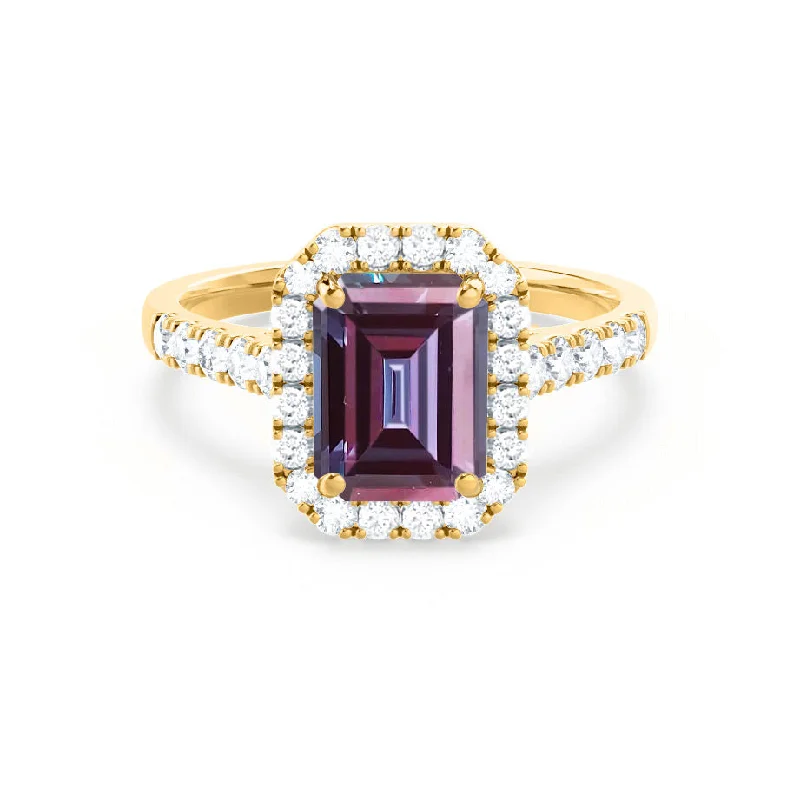 ESME - Chatham® Emerald Lab-Grown Alexandrite & Diamond 18k Yellow Gold Halo