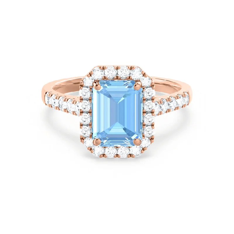 ESME - Chatham® Emerald Lab-Grown Aqua Spinel & Diamond 18k Rose Gold Halo